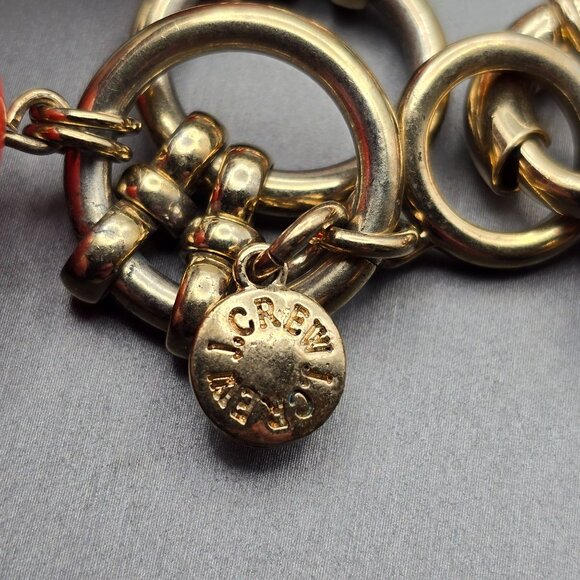 J. Crew Chunky Runway Orange Lucite Ball Bracelet 7" Gold Plated Rings Statement - Picture 4 of 9